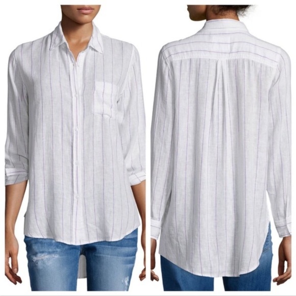 Rails x Free People Charli Button Down Linen Berry Striped Shirt Blouse Top - Picture 3 of 10